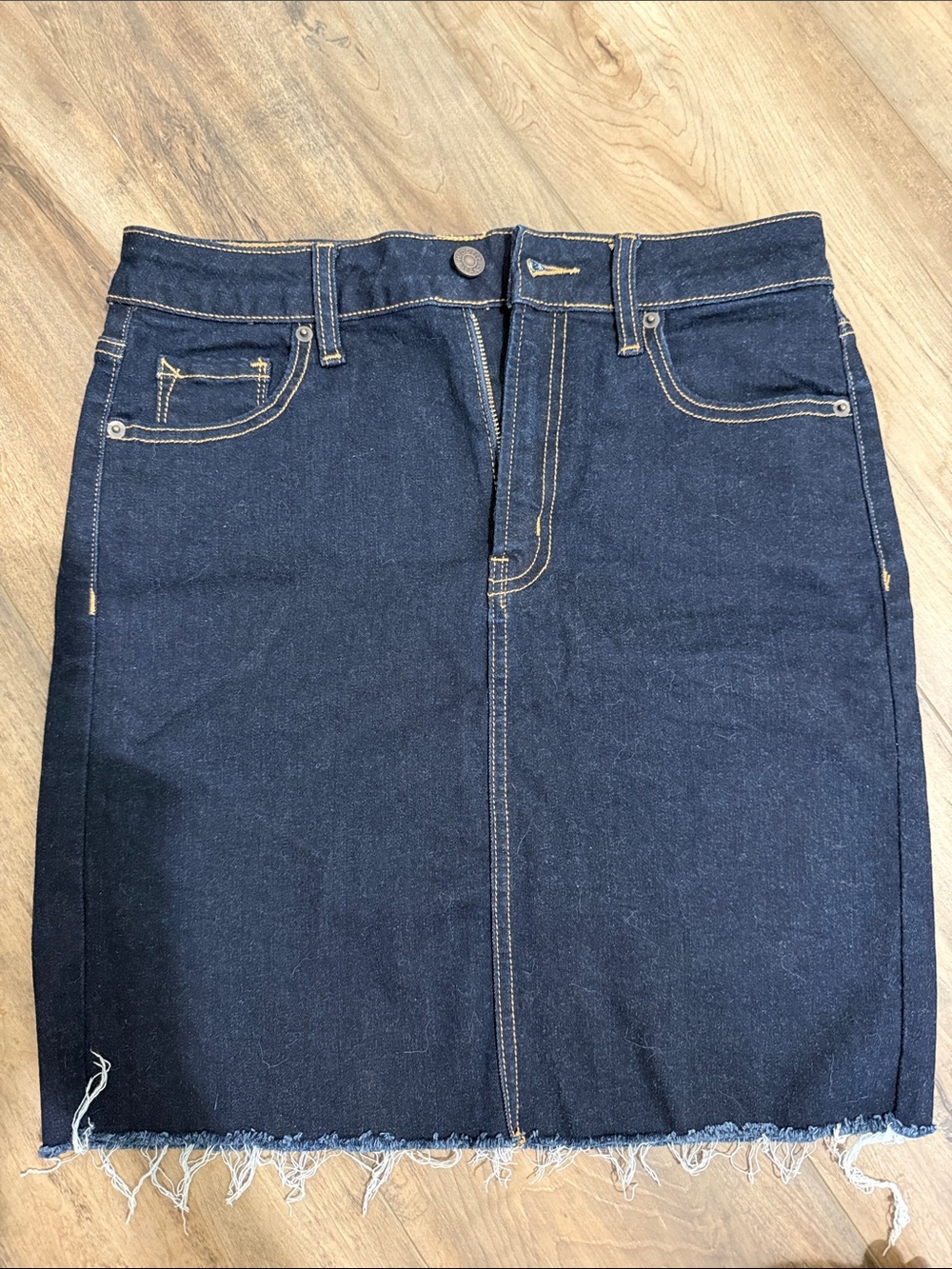 HIDDEN Dark Indigo Denim Skirt with Gold Contrast Stitching